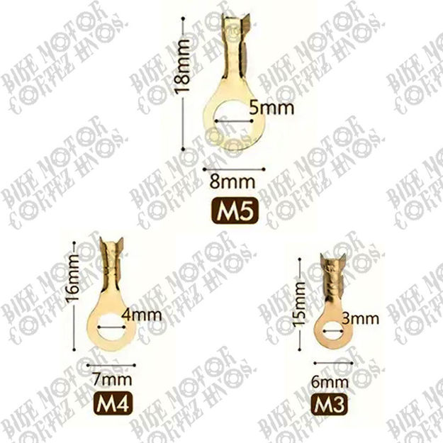 Imagen de Terminal Bateria Bronce 5 4 3 mm Yamaha Dtk125 Dtk175 Calimatic Dte Trail Rx100 Rx115 Rx125 Rx135  Suzuki Ts125 Ts185 Ax100 Gixxer  Dr200 Honda Tornado Xr250
